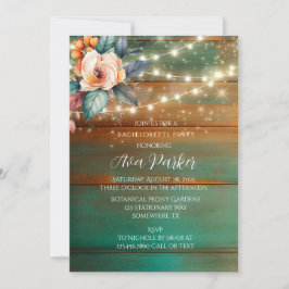Teal Copper Wood Peony Light Bachelorette Party Inbjudningar