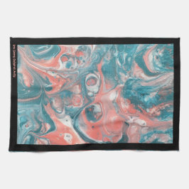 Teal Coral Abstrakt Black Original Acrylic Kökshandduk