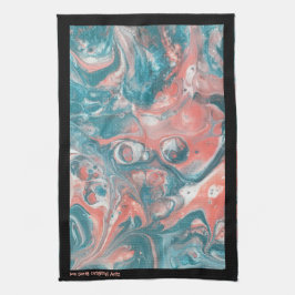Teal Coral Abstrakt Black Original Acrylic Kökshandduk