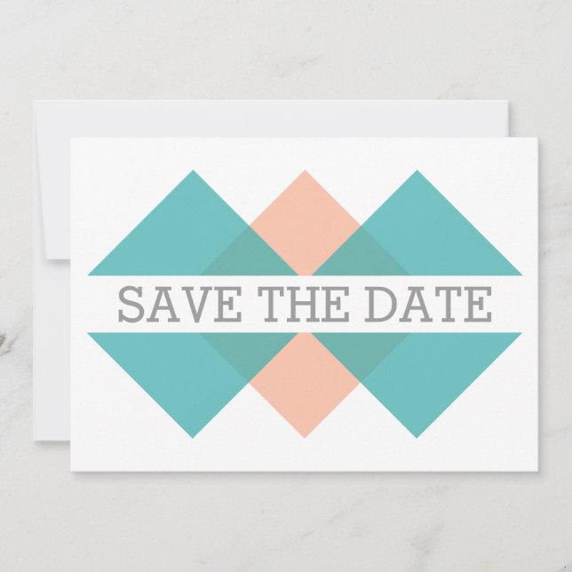Teal Coral Geometric Triad Save Date Inbjudan (Framsida)