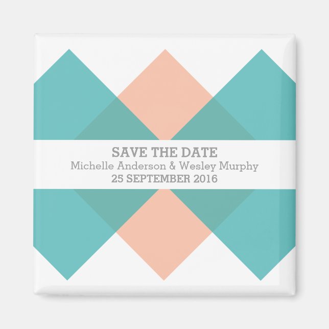 Teal Coral Geometric Triad Spara datum magneter (Framsidan)