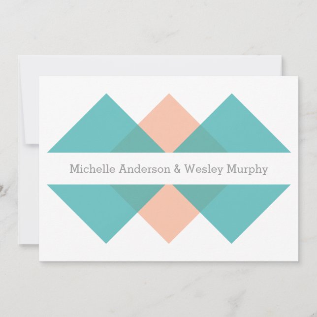 Teal Coral Geometric Triad Wedding bjudande Inbjudningar (Framsida)