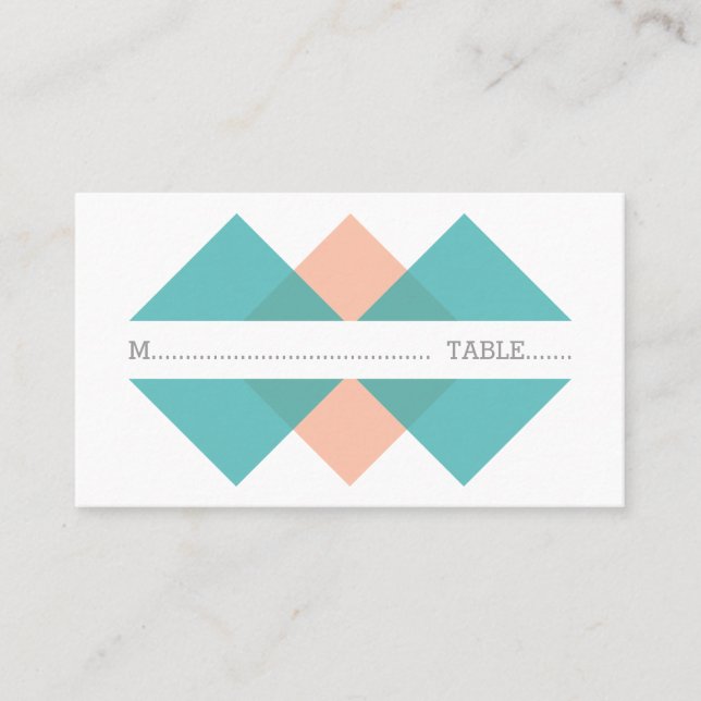 Teal Coral Geometric Trial Place Card Placeringskort (Framsida)