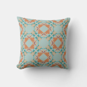 Teal Coral Orange Seafoam Mediterranean Tiles Kudde