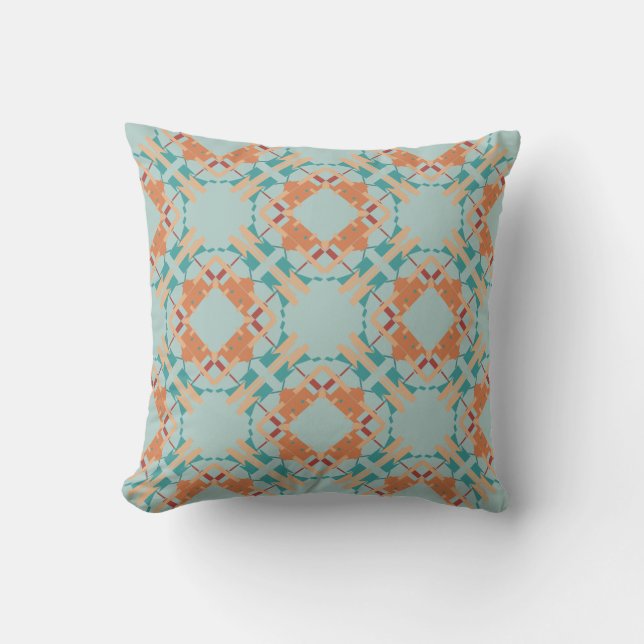 Teal Coral Orange Seafoam Mediterranean Tiles Kudde (Framsida)