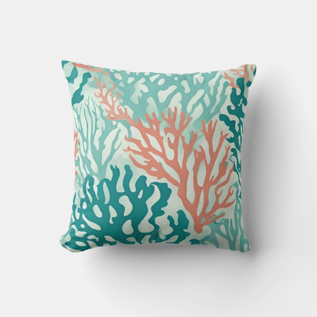 Teal Coral Reef Beachy Ocean Nautical Art Kudde (Framsida)