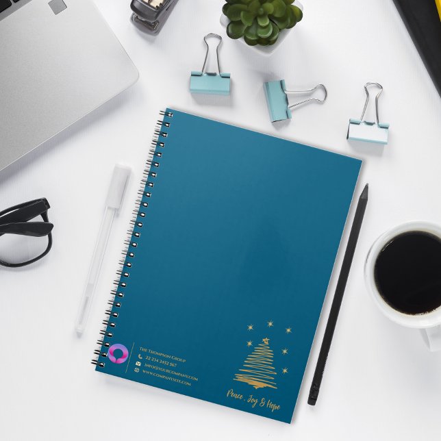 Teal Corporate Julgran & Company Branding Anteckningsbok (Teal Corporate Christmas Tree & Company Branding Notebook)