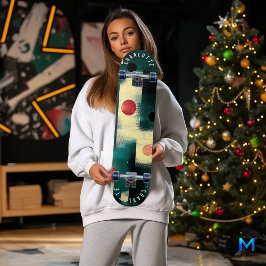Teal, Cream, Red Abstrakt Geometric Skateboard