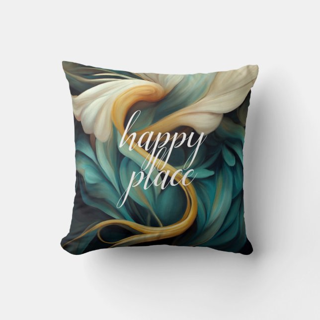Teal & Cream Swirls Abstrakt, LYCKLIG STÄLLE Kudde (Framsida)