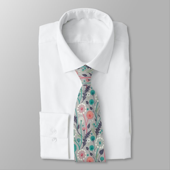 Teal & Crimson Dandelion Dream - Stylized Blommigt Slips (Bunden)