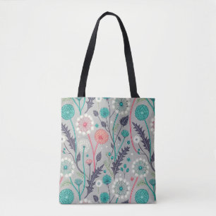Teal & Crimson Dandelion Dream - Stylized Blommigt Tygkasse