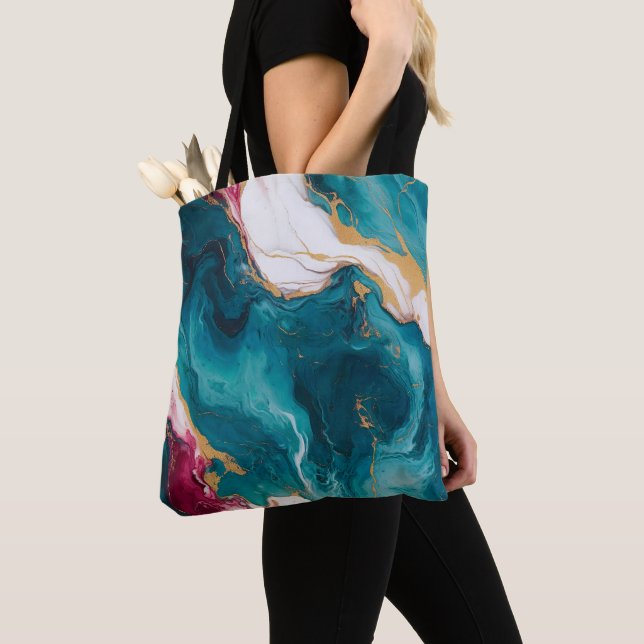 Teal & Crimson Marble Elegance Tygkasse (Närbild)