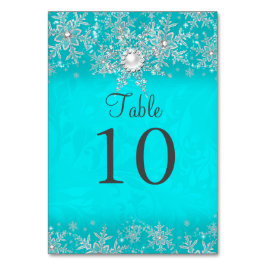 Teal Crystal Pearl Snowflake Bordsnummer Card