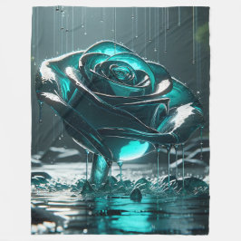 "Teal Crystal Ro med fallande regndroppar" Fleecefilt