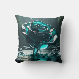 "Teal Crystal Ro med fallande regndroppar" Kudde