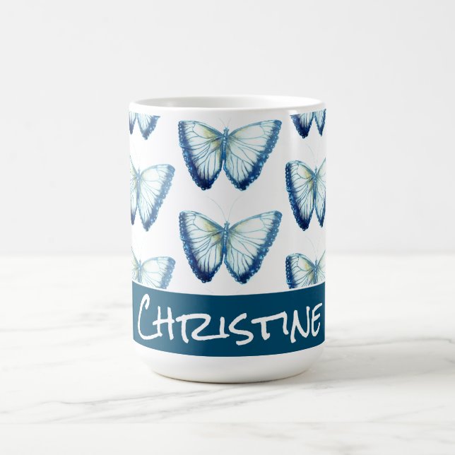 Teal Custom Name Cute BeSnyval Butterfly Kaffemugg (Center)