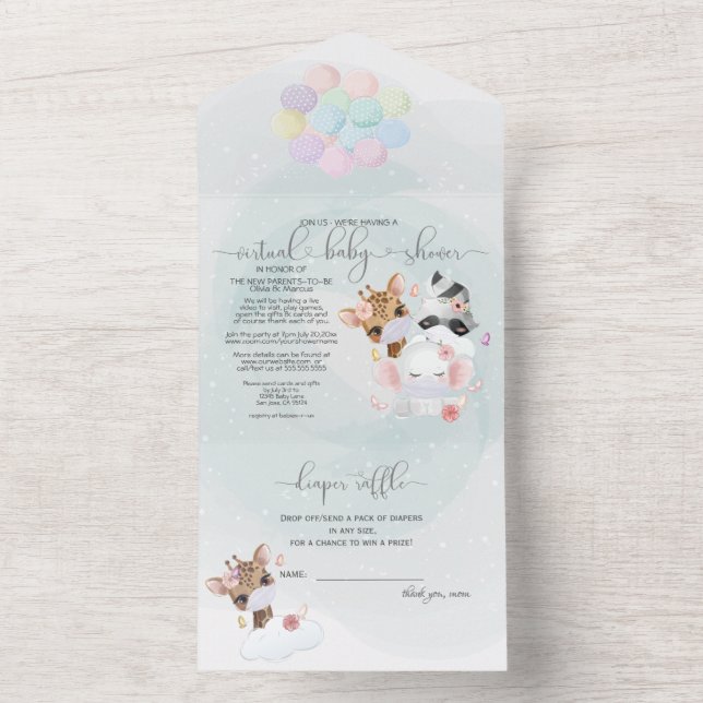 Teal Cute Animals in Masks Virtuell Baby Shower (Inside)