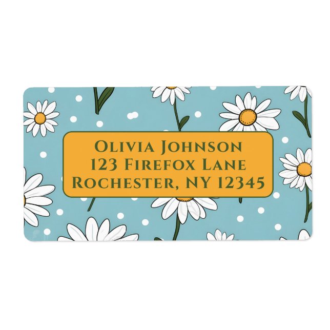 Teal Cute Daisy Flower Address Labels Fraktsedel (Framsidan)