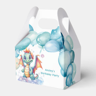Teal Cute Dragon med Födelsedagsfesten Balloons Presentaskar