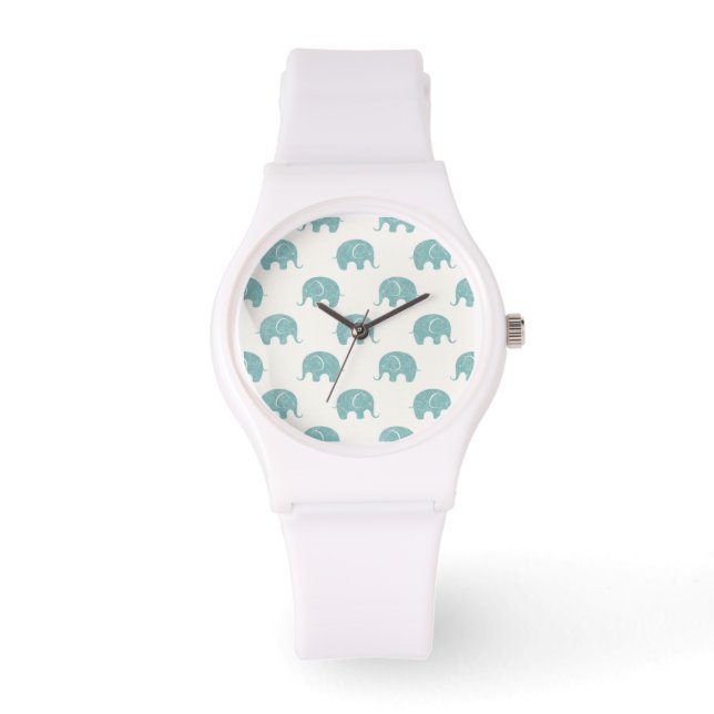 Teal Cute Elephant Mönster Armbandsur (Framsida)
