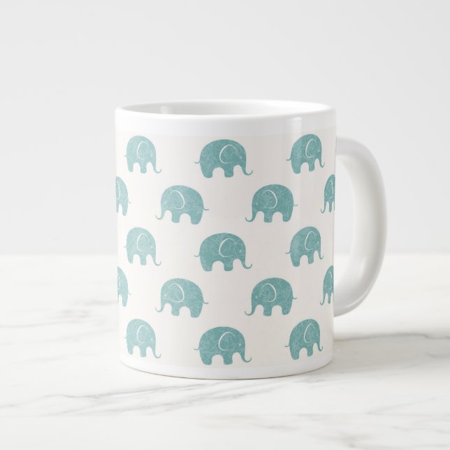 Teal Cute Elephant Mönster Jumbo Mugg (Framsida höger)