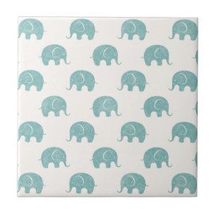 Teal Cute Elephant Mönster Kakelplatta