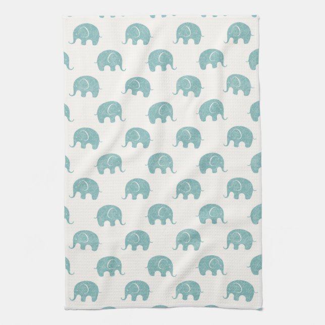 Teal Cute Elephant Mönster Kökshandduk (Vertikal)