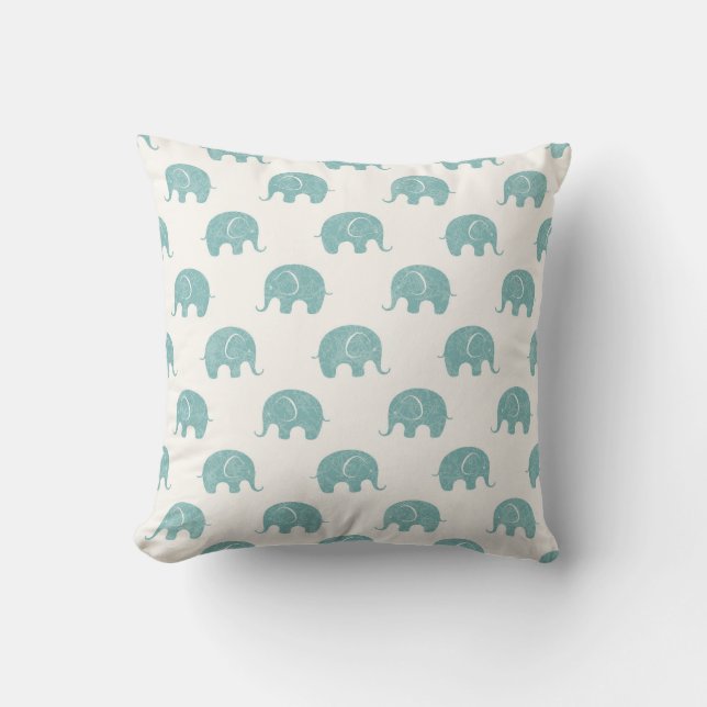 Teal Cute Elephant Mönster Kudde (Framsida)