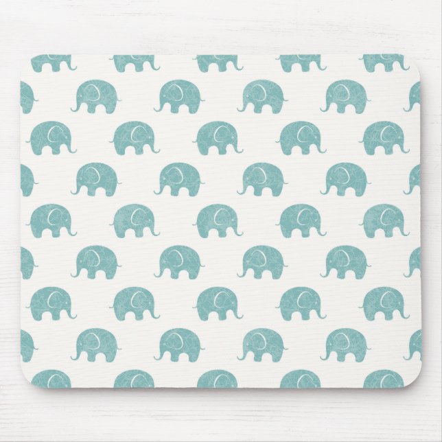 Teal Cute Elephant Mönster Musmatta (Framsidan)