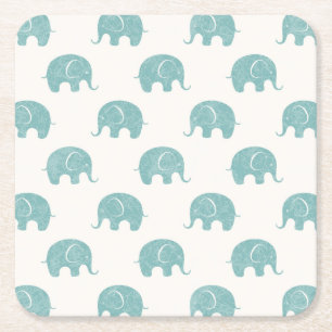 Teal Cute Elephant Mönster Underlägg Papper Kvadrat