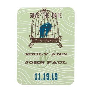 Teal Cute Kissing Love birds Sitta i fågelburk Magnet