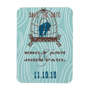 Teal Cute Kissing Love birds Sitta i fågelburk Magnet