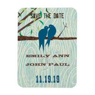 Teal Cute Kissing Love birds Sitta i Träd Magnet
