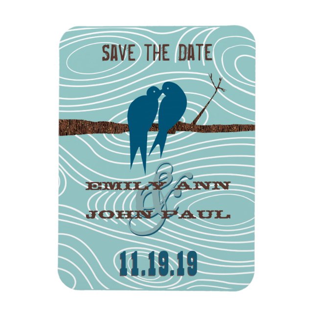 Teal Cute Kissing Love birds Sitta i Träd Magnet (Vertikal)