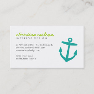 Teal Cute Nautical Anchor och Rand Visitkort