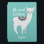 Teal Cute NO Prob Llama med namn iPad Pro Skydd<br><div class="desc">Teal Cute NO Prob Llama med Namn iPad Pro Cover Skydda din iPad Pro i stil med vår Teal Cute NO Prob Llama med Namn iPad Pro Cover. Den här snygga och humoristiska täckningen har en lamamaillustration av roligten och det lekande citatet "NO prob Llama" som ställs in mot en...</div>
