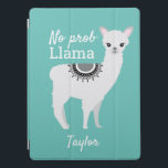 Teal Cute NO Prob Llama med namn iPad Pro Skydd<br><div class="desc">Teal Cute NO Prob Llama med Namn iPad Pro Cover Skydda din iPad Pro i stil med vår Teal Cute NO Prob Llama med Namn iPad Pro Cover. Den här snygga och humoristiska täckningen har en lamamaillustration av roligten och det lekande citatet "NO prob Llama" som ställs in mot en...</div>
