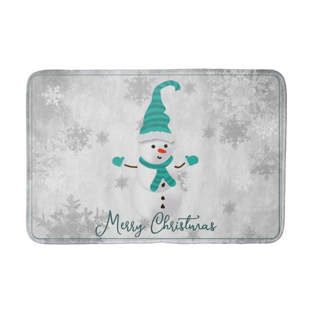 Teal Cute Snögubbe Helgdag Bath Mat Badrumsmatta (Framsidan)