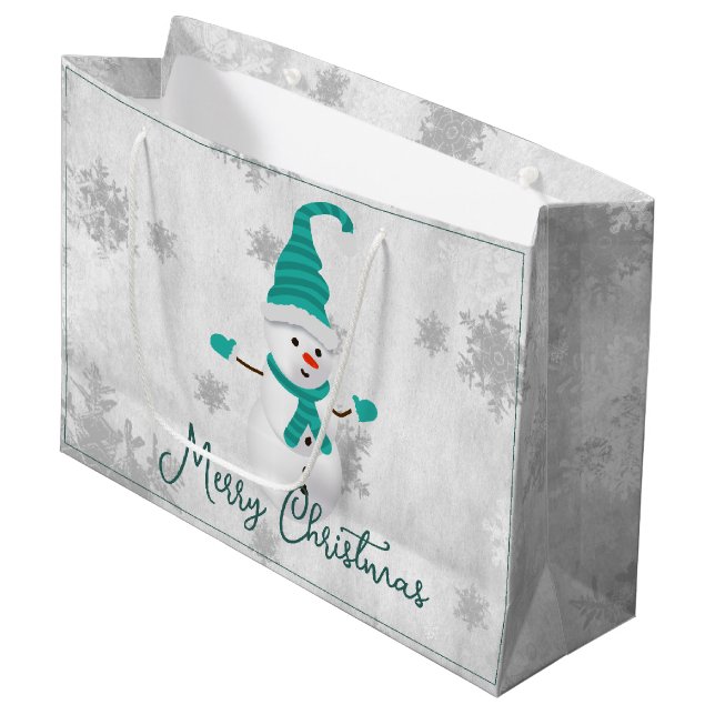 Teal Cute Snögubbe Helgdag Gift Bag (Framsidan Vinklad)