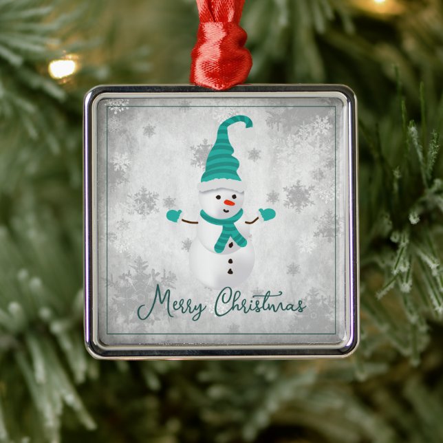 Teal Cute Snögubbe Helgdag Ornament (Träd)