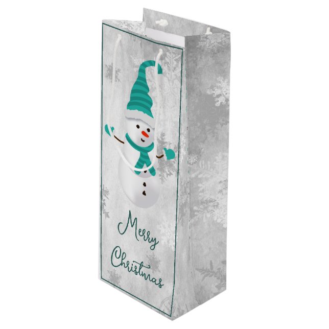 Teal Cute Snögubbe Helgdag Vin Gift Bag (Framsidan Vinklad)