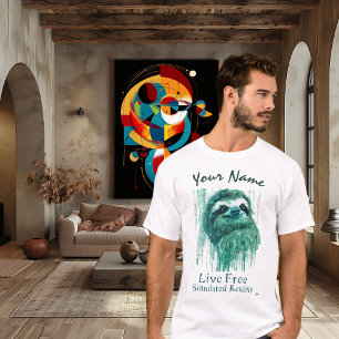 Teal Cyber Sloth – Anpassat Namn Live Free Simulat T Shirt
