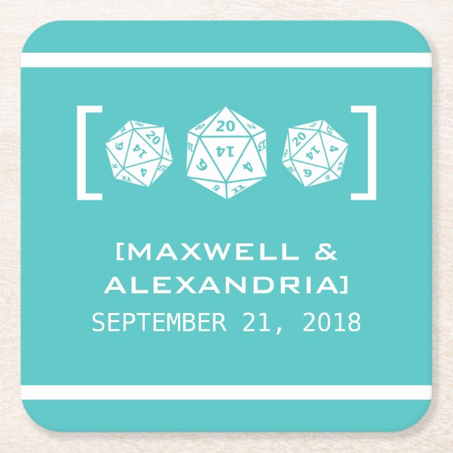 Teal D20 Dice Gamer Papper Underlägg (Framsidan)