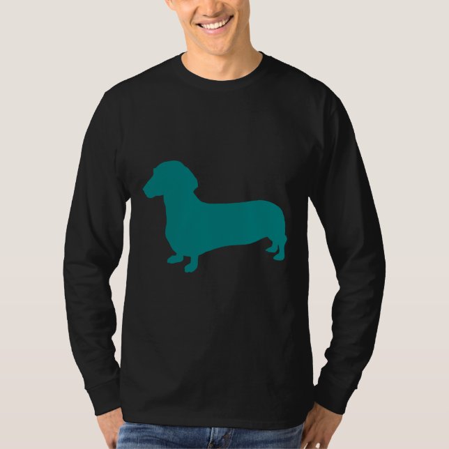 Teal Dachshund Silhouette T Shirt (Framsida)