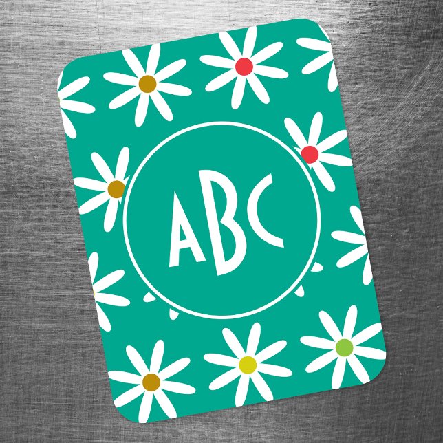 Teal Daisy Dots Monogram Magnet (Skapare uppladdad)