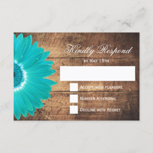 Teal Daisy Rustic Wood Bröllop OSA Cards Kort