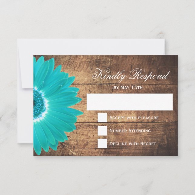 Teal Daisy Rustic Wood Bröllop OSA Cards Kort (Framsida)