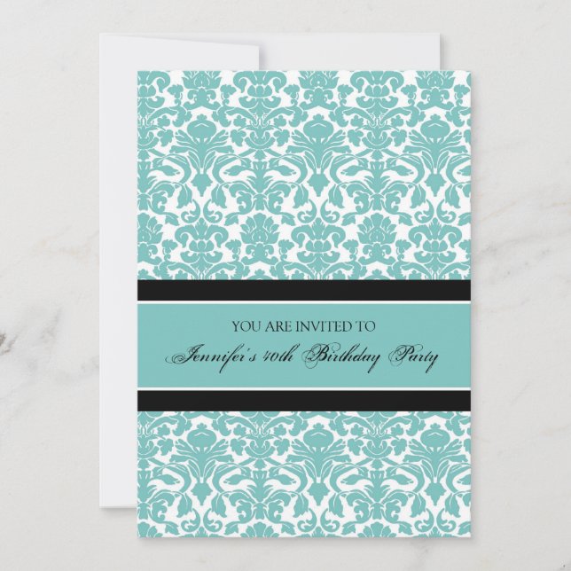 Teal Damask 40:e födelsedagsbjudanden Inbjudningar (Framsida)