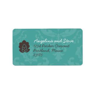 Teal Damask-adressetiketter Adressetikett