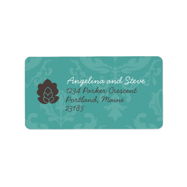 Teal Damask-adressetiketter Adressetikett (Framsidan)